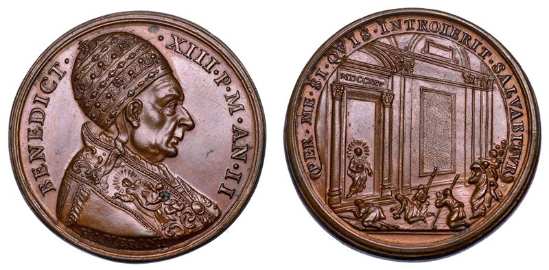 STATO PONTIFICIO. BENEDETTO XIII (Pier Francesco Vincenzo Maria Orsini), 1724-1730. Medaglia annuale in bronzo 1725/A. II Iub. Celebrazione dell'anno Santo.  - Auction Numismatics - Medals and popes - II - Cambi Casa d'Aste