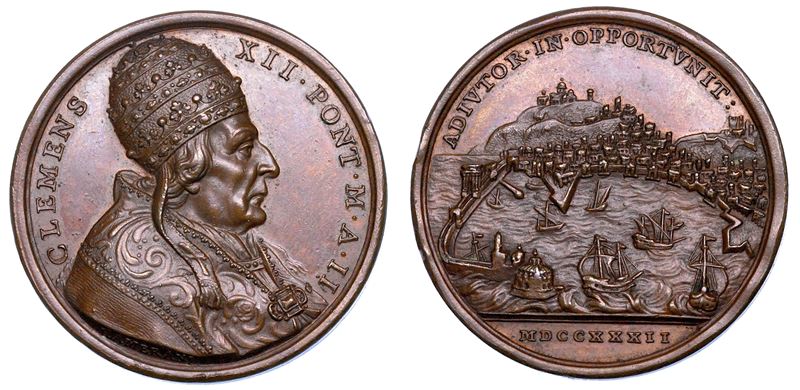 STATO PONTIFICIO. CLEMENTE XII (Lorenzo Corsini), 1730-1740. Medaglia annuale in bronzo 1732/A. II. Istituzione del porto franco di Ancona.  - Auction Numismatics - Medals and popes - II - Cambi Casa d'Aste