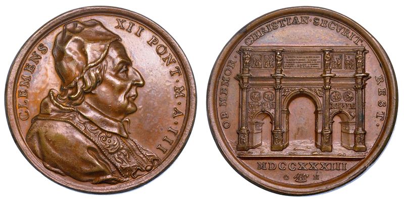 STATO PONTIFICIO. CLEMENTE XII (Lorenzo Corsini), 1730-1740. Medaglia annuale in bronzo 1733/A. III. Arco di Costantino.  - Auction Numismatics - Medals and popes - II - Cambi Casa d'Aste