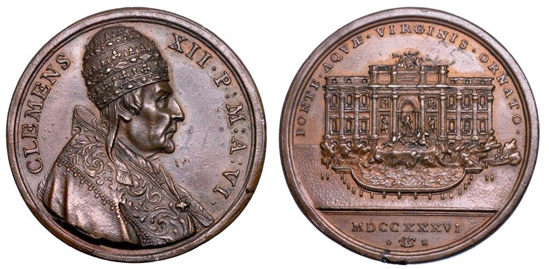 STATO PONTIFICIO. CLEMENTE XII (Lorenzo Corsini), 1730-1740. Medaglia annuale in bronzo 1736/A. VI. La Fontana di Trevi.  - Auction Numismatics - Medals and popes - II - Cambi Casa d'Aste