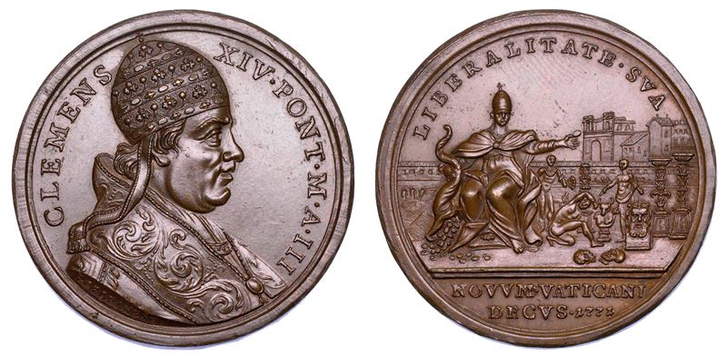 STATO PONTIFICIO. CLEMENTE XIV (Gian Vincenzo Antonio Ganganelli), 1769-1774. Medaglia annuale in bronzo 1771/A. III. Il Museo Clementino.  - Asta Numismatica - Medals and Popes - II - Cambi Casa d'Aste