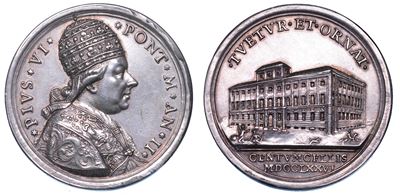 Braschi (Giannangelo), Medaglia annuale in bronzo argentato di Pio VI (1776), Le nuove caserme di...