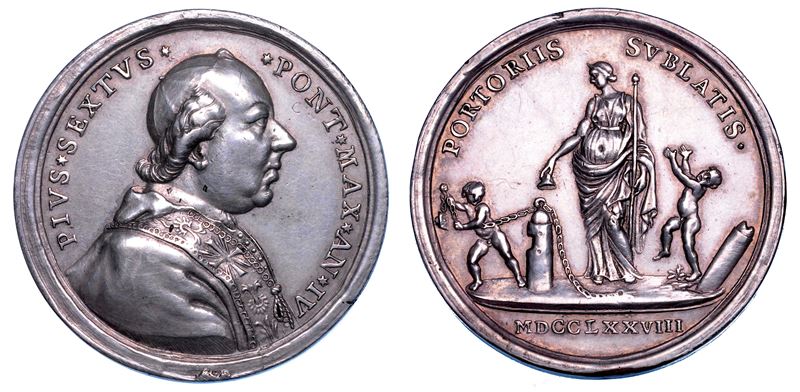 STATO PONTIFICIO. PIO VI (Giannangelo Braschi), 1775-1799. Medaglia annuale in bronzo argentato 1778/A. IV. Abolizione dei pedaggi.  - Auction Numismatics - Medals and popes - II - Cambi Casa d'Aste