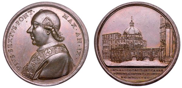 STATO PONTIFICIO. PIO VI (Giannangelo Braschi), 1775-1799. Medaglia annuale in bronzo 1783/A. IX. La nuova Sacrestia Vaticana in San Pietro.
