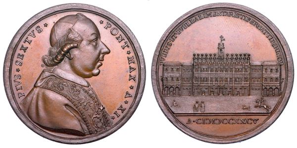 STATO PONTIFICIO. PIO VI (Giannangelo Braschi), 1775-1799. Medaglia annuale in bronzo 1785/A. XI. L'Ospedale pediatrico a Città di Castello.