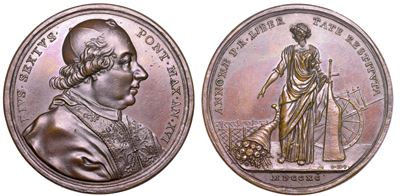 Stato Pontificio. Pio Vi (giannangelo Braschi), 1775-1799. Medaglia Annuale in Bronzo 1790/a. XVI...