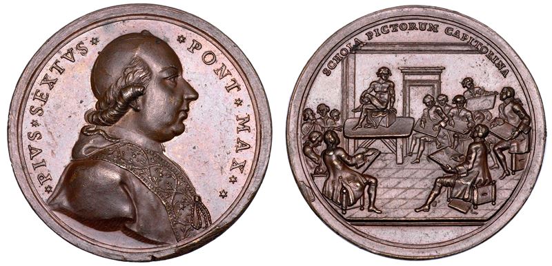 STATO PONTIFICIO. PIO VI (Giannangelo Braschi), 1775-1799. Medaglia in bronzo s.d. Scuola del nudo.  - Asta Numismatica - Medals and Popes - II - Cambi Casa d'Aste