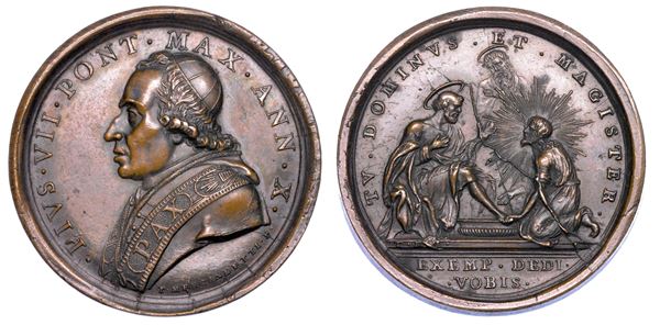 STATO PONTIFICIO. PIO VII (Barnaba Chiaramonti), 1800-1823. Medaglia in bronzo A. X (1809). La Lavanda dei piedi del Giovedì Santo.