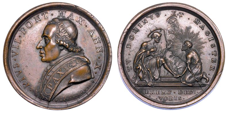 STATO PONTIFICIO. PIO VII (Barnaba Chiaramonti), 1800-1823. Medaglia in bronzo A. X (1809). La Lavanda dei piedi del Giovedì Santo.  - Auction Numismatics - Medals and popes - II - Cambi Casa d'Aste