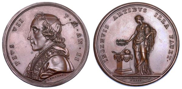 STATO PONTIFICIO. PIO VII (Barnaba Chiaramonti), 1800-1823. Medaglia in bronzo A. II. Premio dell'Accademia San Luca.