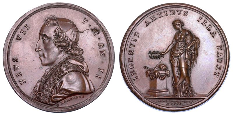 STATO PONTIFICIO. PIO VII (Barnaba Chiaramonti), 1800-1823. Medaglia in bronzo A. II. Premio dell'Accademia San Luca.  - Auction Numismatics - Medals and popes - II - Cambi Casa d'Aste
