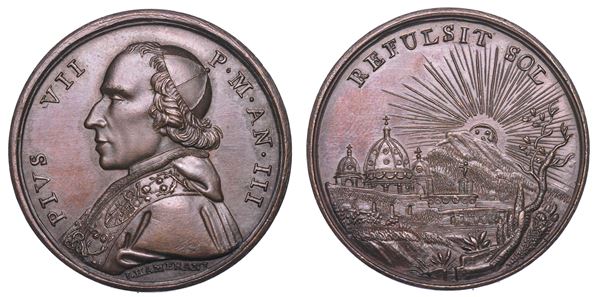 STATO PONTIFICIO. PIO VII (Barnaba Chiaramonti), 1800-1823. Medaglia in bronzo A. III. Basilica Vaticana.