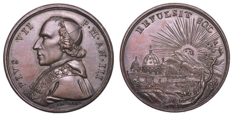 STATO PONTIFICIO. PIO VII (Barnaba Chiaramonti), 1800-1823. Medaglia in bronzo A. III. Basilica Vaticana.  - Auction Numismatics - Medals and popes - II - Cambi Casa d'Aste