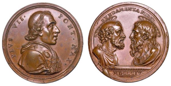 STATO PONTIFICIO. PIO VII (Barnaba Chiaramonti), 1800-1823. Medaglia in bronzo 1804 (A. V). I Santi Pietro e Paolo.