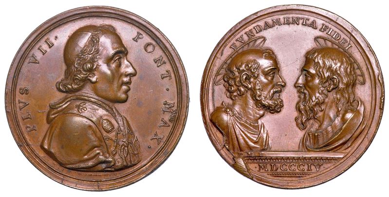 STATO PONTIFICIO. PIO VII (Barnaba Chiaramonti), 1800-1823. Medaglia in bronzo 1804 (A. V). I Santi Pietro e Paolo.  - Asta Numismatica - Medals and Popes - II - Cambi Casa d'Aste
