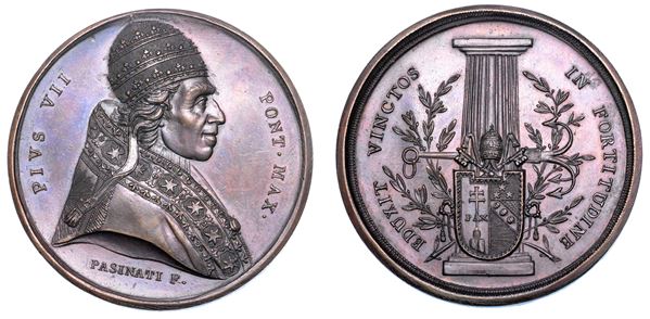 STATO PONTIFICIO. PIO VII (Barnaba Chiaramonti), 1800-1823. Medaglia in bronzo (1814/A. XV). Liberazione del Pontefice dalla prigionia.