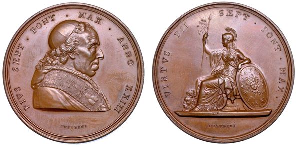 STATO PONTIFICIO. PIO VII (Barnaba Chiaramonti), 1800-1823. Medaglia  in bronzo A. XXIII (1822). In onore di Pio VII.