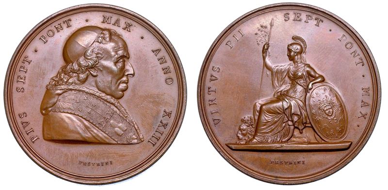 STATO PONTIFICIO. PIO VII (Barnaba Chiaramonti), 1800-1823. Medaglia  in bronzo A. XXIII (1822). In onore di Pio VII.  - Auction Numismatics - Medals and popes - II - Cambi Casa d'Aste