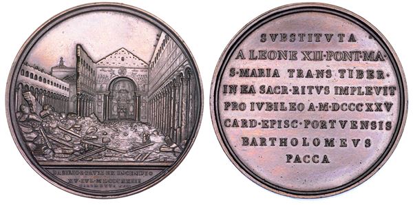 STATO PONTIFICIO. LEONE XII (Annibale Sermattei della Genga), 1823-1829. Medaglia in bronzo 1825 (A. II). Chiusura della Porta Santa di Santa Maria in Trastevere.