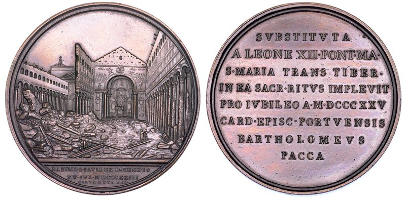 STATO PONTIFICIO. LEONE XII (Annibale Sermattei della Genga), 1823-1829. Medaglia in bronzo 1825 (A. II). Chiusura della Porta Santa di Santa Maria in Trastevere.  - Auction Numismatics - Medals and popes - II - Cambi Casa d'Aste