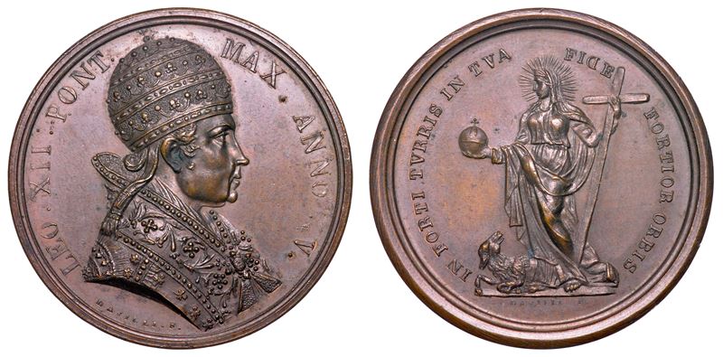STATO PONTIFICIO. LEONE XII (Annibale Sermattei della Genga), 1823-1829. Medaglia in bronzo A. V (1828). Riconoscenza dell'Ospizio di San Michele.  - Asta Numismatica - Medals and Popes - II - Cambi Casa d'Aste