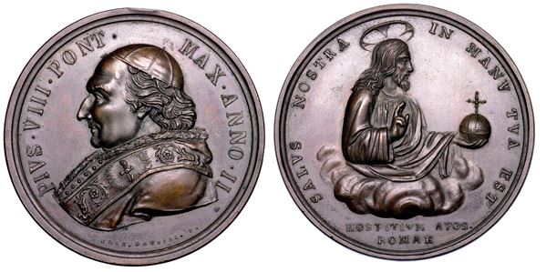 STATO PONTIFICIO. PIO VIII (Francesco Saverio Castiglioni), 1829-1830. Medaglia in bronzo A. II (1830). Ospizio di San Michele.