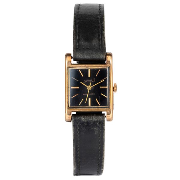 Eberhard &amp; Co - Carrè in oro giallo 18k, quadrante smalto nero con indici applicati, movimento al quarzo, 21x21 mm