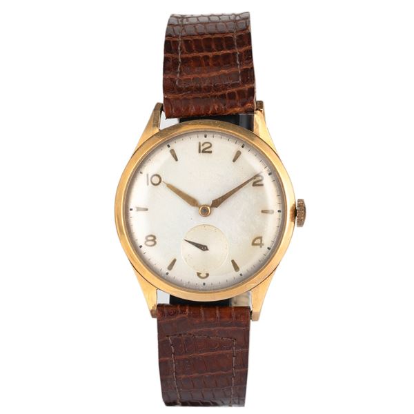 Aidix - Solo tempo in oro giallo 18k, quadrante argentè con piccoli secondi al sei, carica manuale, 34 mm