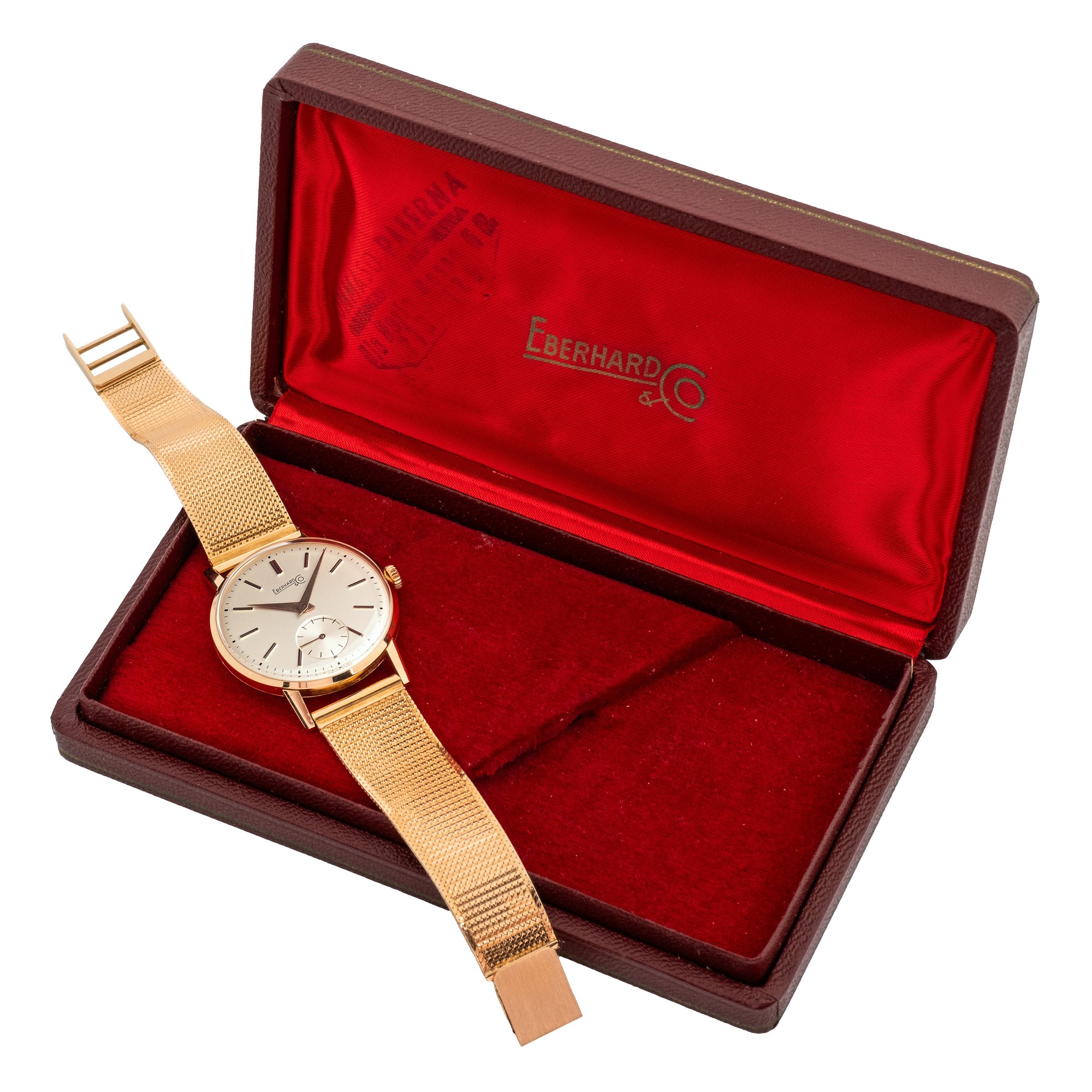 Eberhard & Co - Orologio da polso in oro giallo 18k con bracciale maglia milanese, quadrante arge...