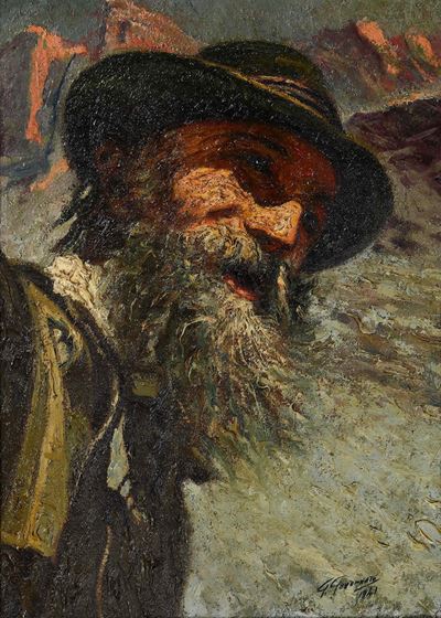Figura di montanaro, olio su tela