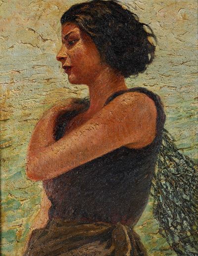 Pescivendola, olio su tela