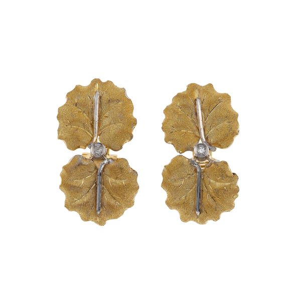 Pair of gold, diamond and silver earrings. Signed M. Buccellati