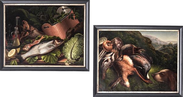 Pittore del XIX-XX secolo Coppia di nature morte