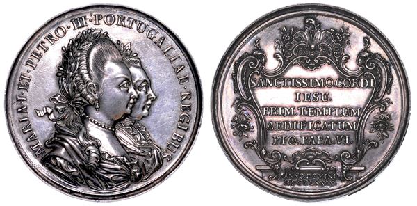 STATO PONTIFICIO. PIO VI (Giannangelo Braschi), 1775-1799. Medaglia in argento 1779. Inaugurazione della chiesa del Santissimo Coracao de Jesus in Portogallo da parte di Papa Pio VI.