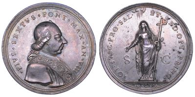 Pio VI, Medaglia in argento 'La Città di Bologna al ritorno del Pontefice da Vienna', 1782