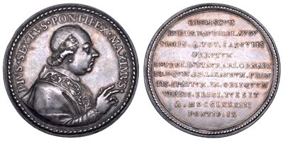 Medaglia in argento commemorativa, Pio VI (Giannangelo Braschi), Obelisco del Mausoleo di Augusto...