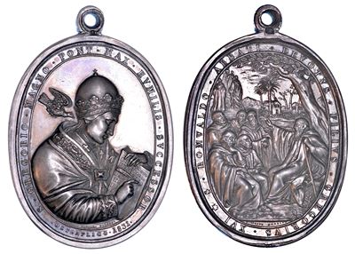 Bartolomeo Alberto Cappellari (Gregorio XVI), Medaglia pontificia ovale in argento con San Gregor...