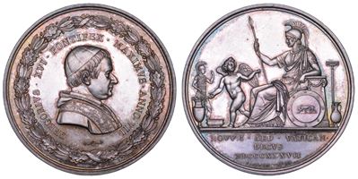 Gregoriano XVI, Medaglia in argento commemorativa dell'inaugurazione del Museo Gregoriano Etrusco...