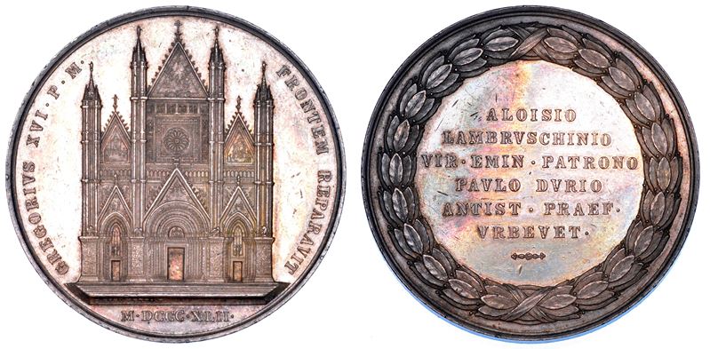 STATO PONTIFICIO. GREGORIO XVI (Bartolomeo Alberto Cappellari), 1831-1846. Medaglia in argento 1842 (A. XII). I restauri del duomo di Orvieto.  - Auction Numismatics - Medals and popes - II - Cambi Casa d'Aste