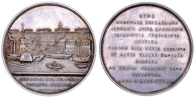 Gregorio XVI, Medaglia in argento per la costruzione del porto di Ripa Grande, 1842