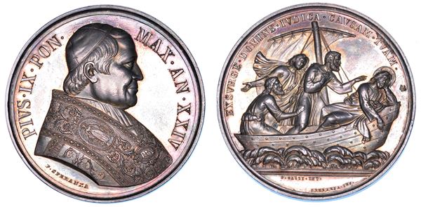 STATO PONTIFICIO. PIO IX (Giovanni Maria Mastai Ferretti), 1846-1878. Medaglia in argento 1869/A. XXIV. Difesa dei diritti della Chiesa.