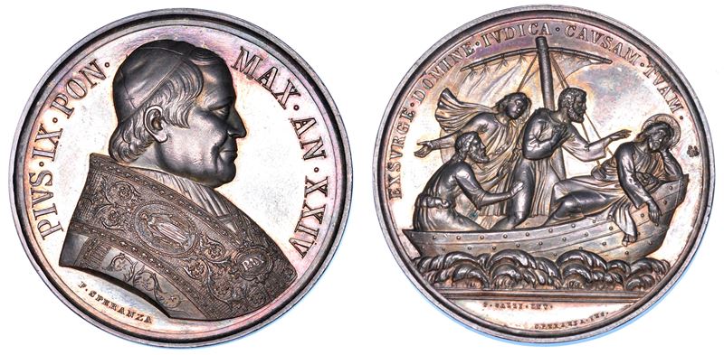 STATO PONTIFICIO. PIO IX (Giovanni Maria Mastai Ferretti), 1846-1878. Medaglia in argento 1869/A. XXIV. Difesa dei diritti della Chiesa.  - Auction Numismatics - Medals and popes - II - Cambi Casa d'Aste