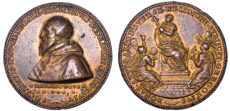 STATO PONTIFICIO. GREGORIO XIII (Ugo Boncompagni), 1572-1585. Medaglia in bronzo A. X (1582). Fondazione del Collegio Romano.  - Auction Numismatics - Medals and popes - II - Cambi Casa d'Aste