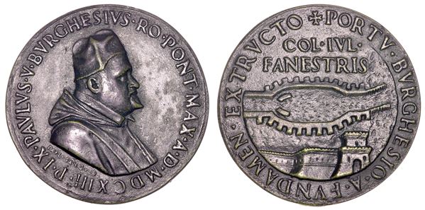 STATO PONTIFICIO. PAOLO V (Camillo Borghese), 1605-1621. Medaglia in bronzo 1613. Posa della prima pietra per la costruzione del nuovo porto di Fano.