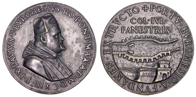 STATO PONTIFICIO. PAOLO V (Camillo Borghese), 1605-1621. Medaglia in bronzo 1613. Posa della prima pietra per la costruzione del nuovo porto di Fano.  - Auction Numismatics - Medals and popes - II - Cambi Casa d'Aste