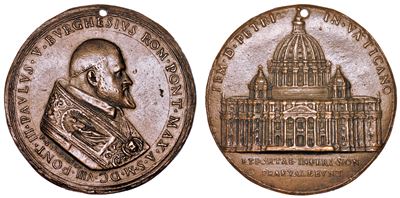 Stato Pontificio. Paolo V (camillo Borghese), 1605-1621. Medaglia in Bronzo 1608/a. III. Posa del...