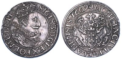 Polonia. Sigismund III Vasa, 1587-1632. 1/4 Thaler 1609. Danzig.