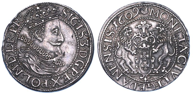 POLONIA. SIGISMUND III VASA, 1587-1632. 1/4 Thaler 1609. Danzig.  - Auction Numismatics - I - Cambi Casa d'Aste