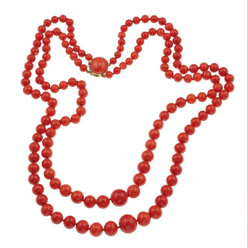 Coral and gold long necklace  - Auction Fine Jewellery - Cambi Casa d'Aste