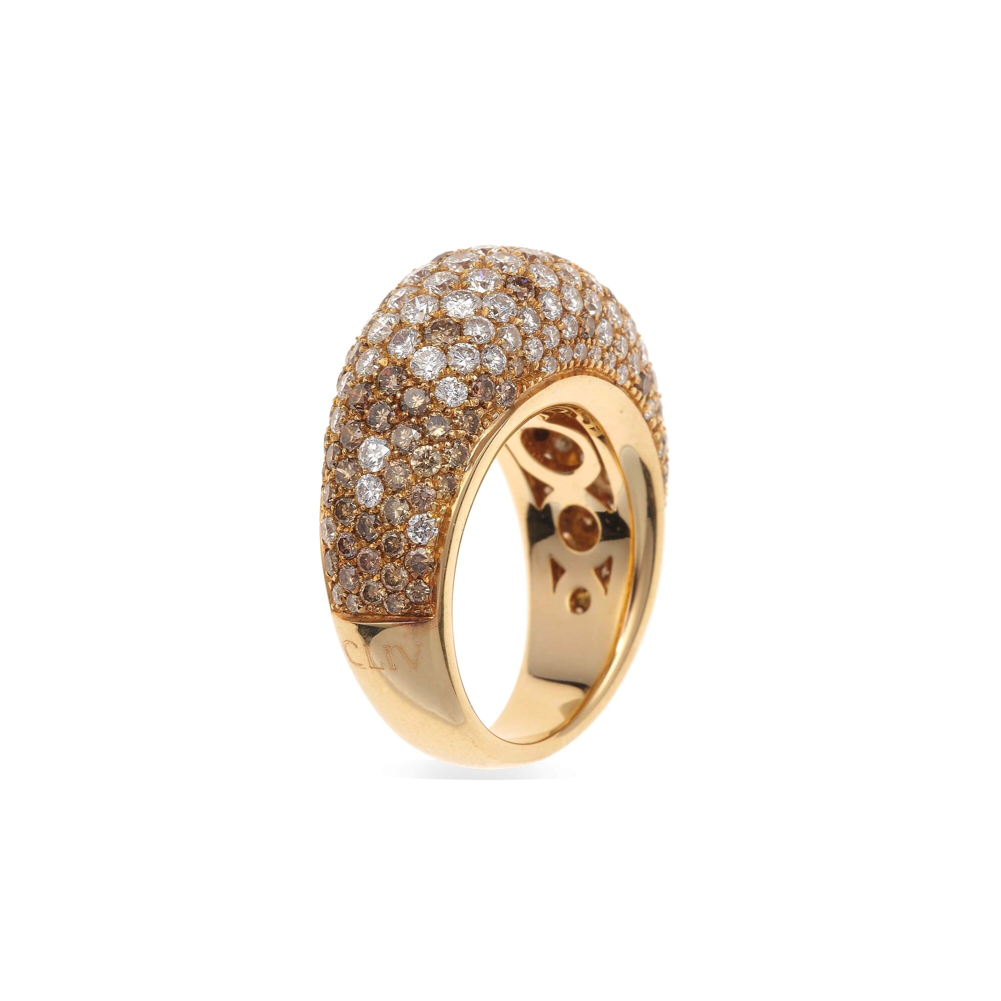 Anello con Pavé di Diamanti Bianchi e Brown